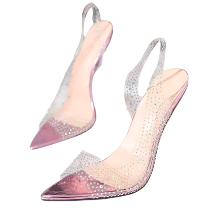 Crystal-embellished clear PVC sandals with peep toe design for resort evening events

