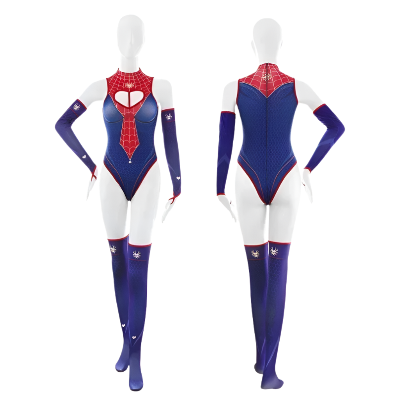 Luxury She Venom inspired bodysuit costume with matching gloves and stockings for themed resort wear
