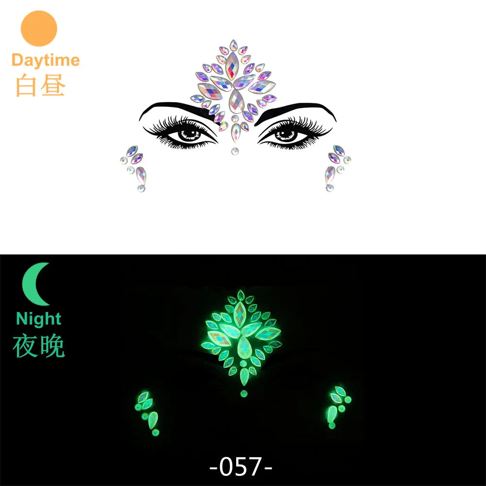 Glow in the Dark Face Gems | Rhinestone Festival Face Stickers