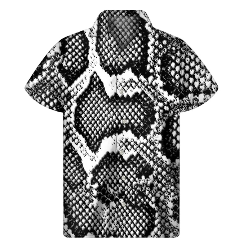 Short-sleeve shirt with snake skin pattern on a white background