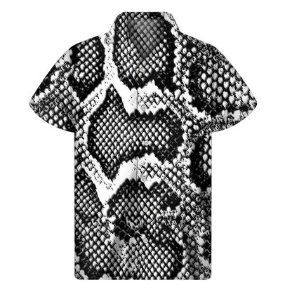 Short-sleeve shirt with snake skin pattern on a white background