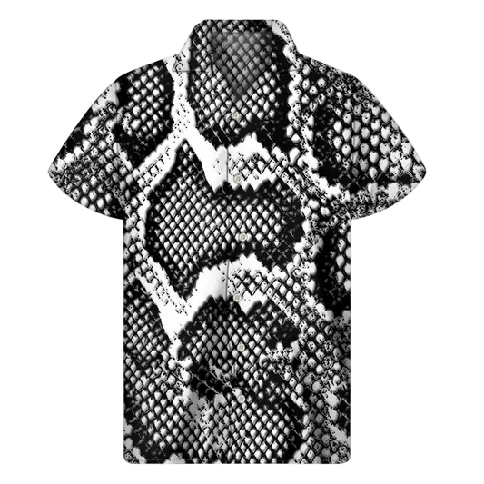 Short-sleeve shirt with snake skin pattern on a white background