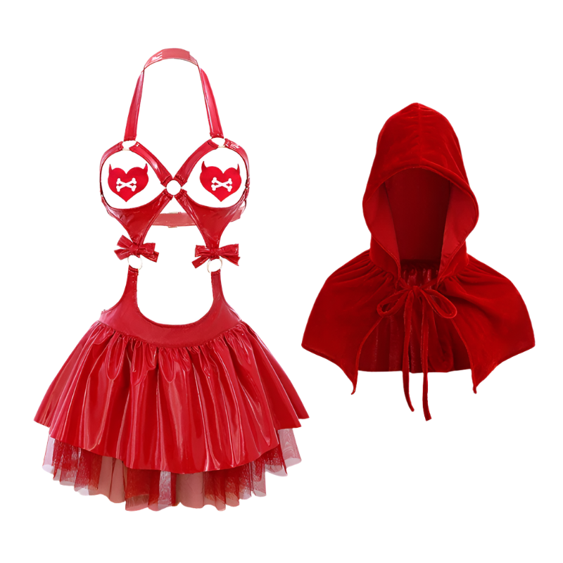 Red Riding Hood bandage dress with clock details for resort theme nights

