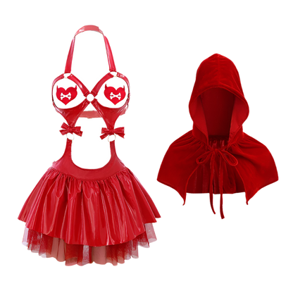 Red Riding Hood bandage dress with clock details for resort theme nights

