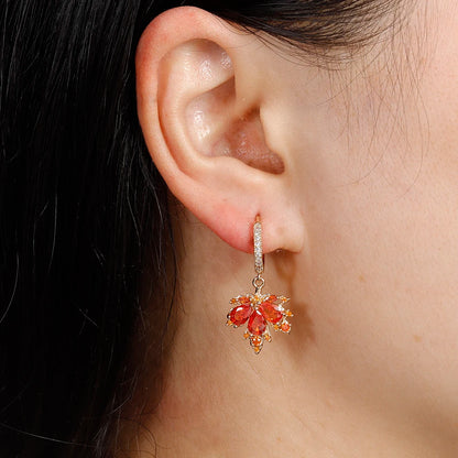 2pcs Vintage Crystal Zircon Stainless Steel Maple Leaf Earrings for Women Temperament Hoop Earrings Party Piercing Jewelry Gift