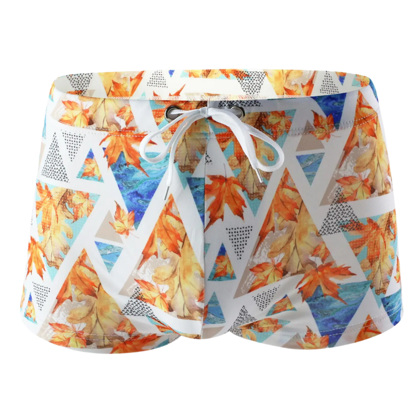 Floral-patterned boxer briefs with tropical leaf and flower design.