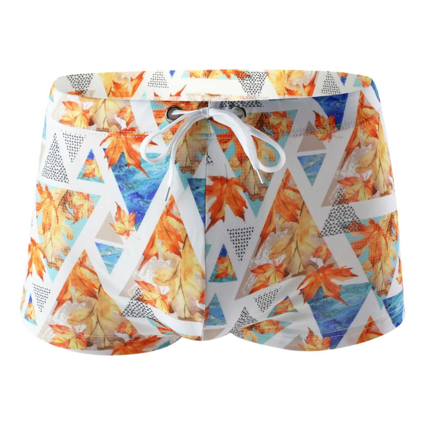 Floral-patterned boxer briefs with tropical leaf and flower design.