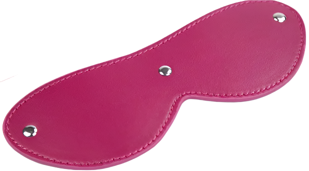 A pink leather eye mask and studded details. The design is sleek and mysterious, perfect for a costume or themed event.