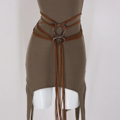 Viking Fringe Waist Belt | Faux Leather Ring Harness Belt