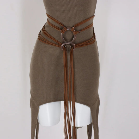 Viking Fringe Waist Belt | Faux Leather Ring Harness Belt