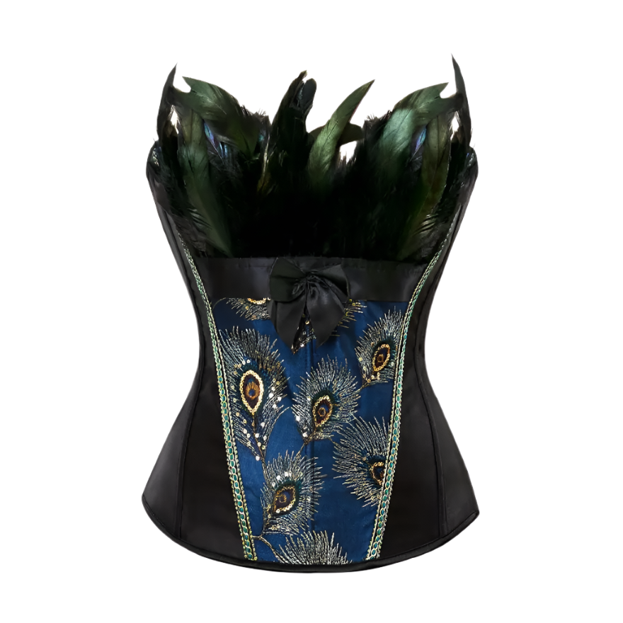 Peacock Feathers Corset Top Embroidery Pattern Brocade Overbust