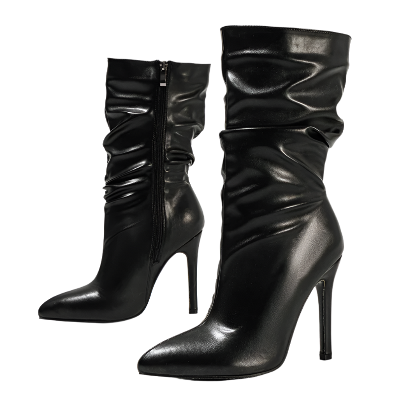 Modern pleated ankle boots with pointed toe and side zip - perfect for contemporary resort evenings

