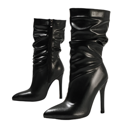 Modern pleated ankle boots with pointed toe and side zip - perfect for contemporary resort evenings

