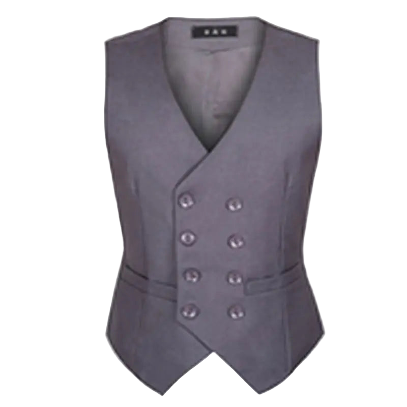 Gray waistcoat with button details on a white background
