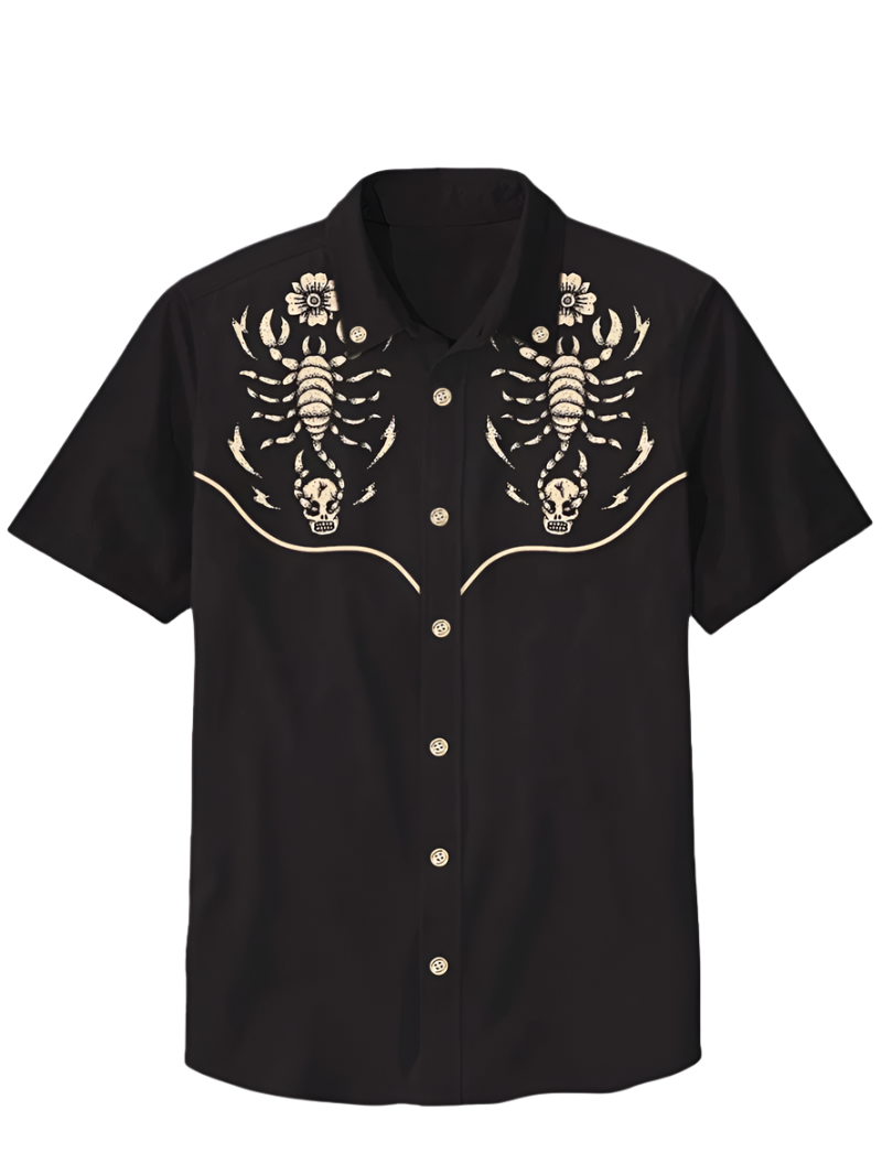 Retro men's denim Hawaiian shirt with 3D ethnic academy casual short sleeved lapel button Y2K streetwear design for resort entertainment