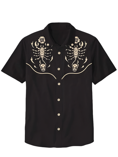 Retro men's denim Hawaiian shirt with 3D ethnic academy casual short sleeved lapel button Y2K streetwear design for resort entertainment