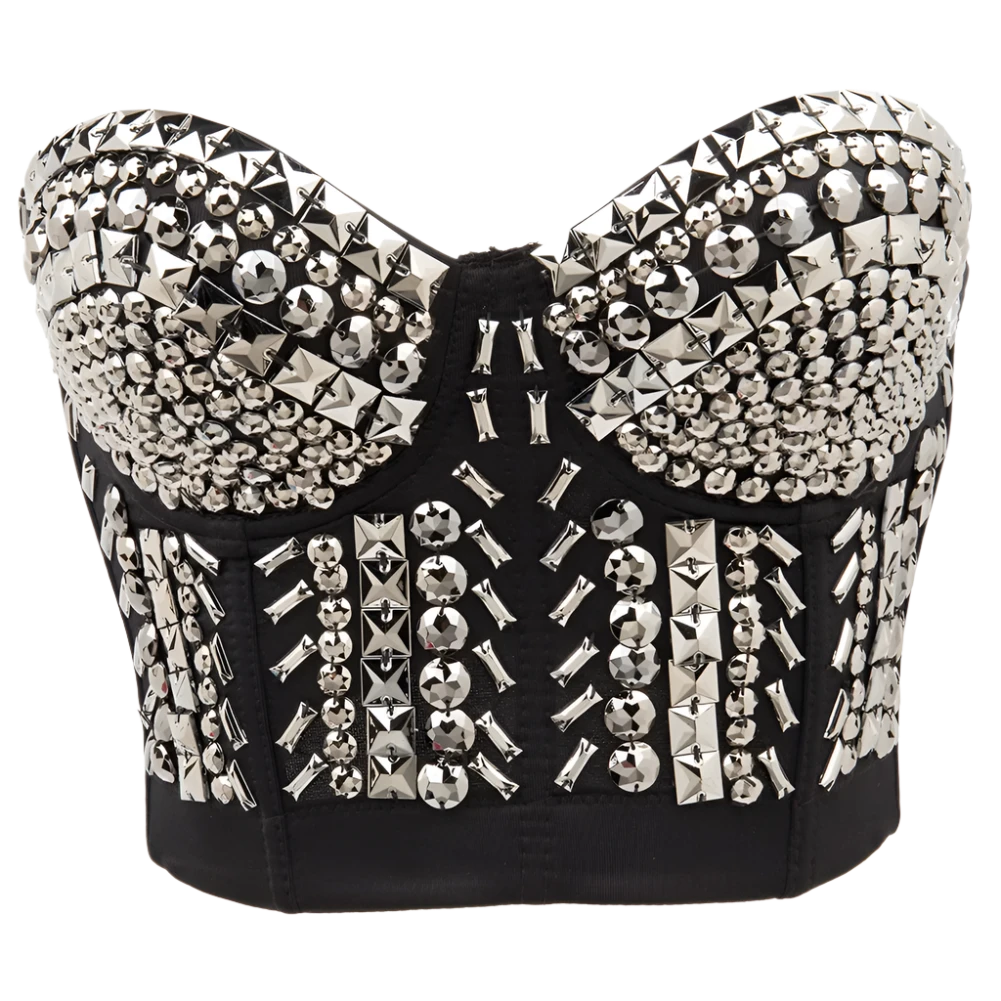 Womens Rhinestone Push Up Bra Crop Top Corset