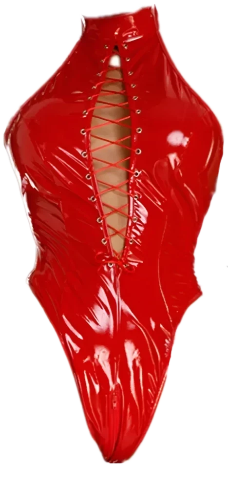 Plus Size Erotic Zipper Open Crotch Shiny Leather Bodysuit