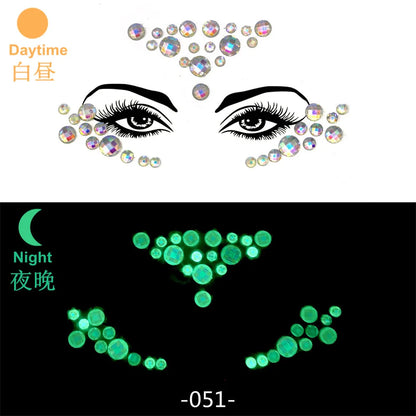 Glow in the Dark Face Gems | Rhinestone Festival Face Stickers