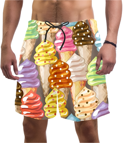 Sweet Ice Cream 3D Printing Beach Shorts for Men