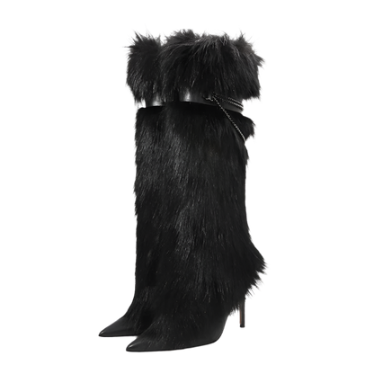 Fluffy Fur Boots | Resort Evening Party Shoes | Stiletto Heels