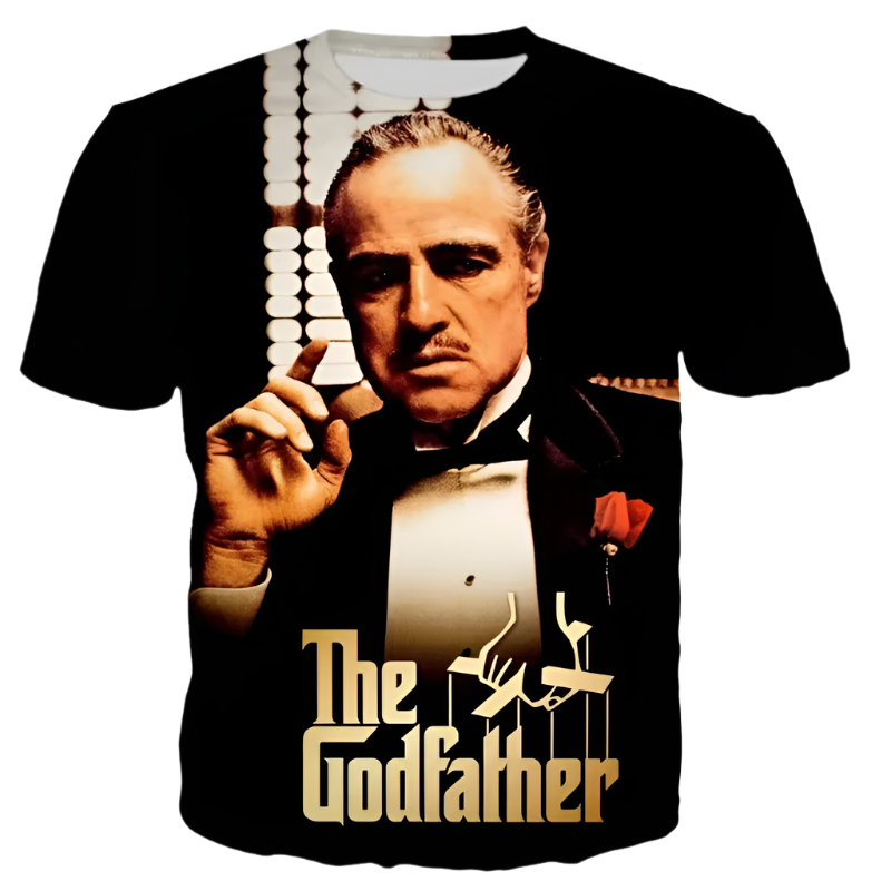 Godfather 3D printed oversized t-shirt with street style design for resort casual wear

