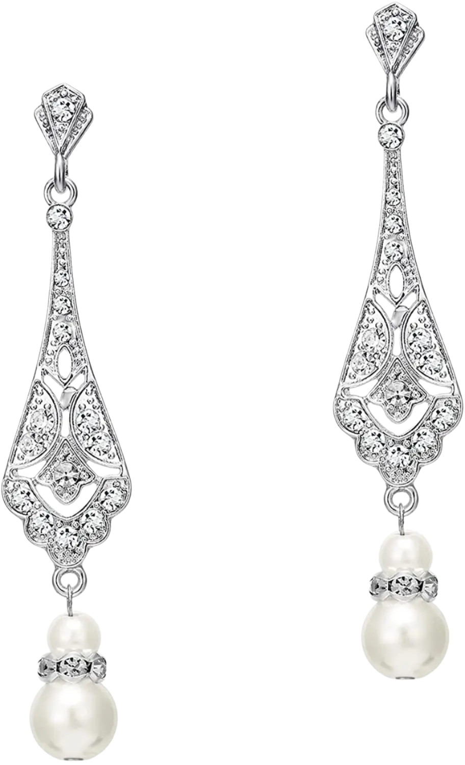 1920s Art Deco pearl dangle earrings with vintage Gatsby design for resort theme nights

