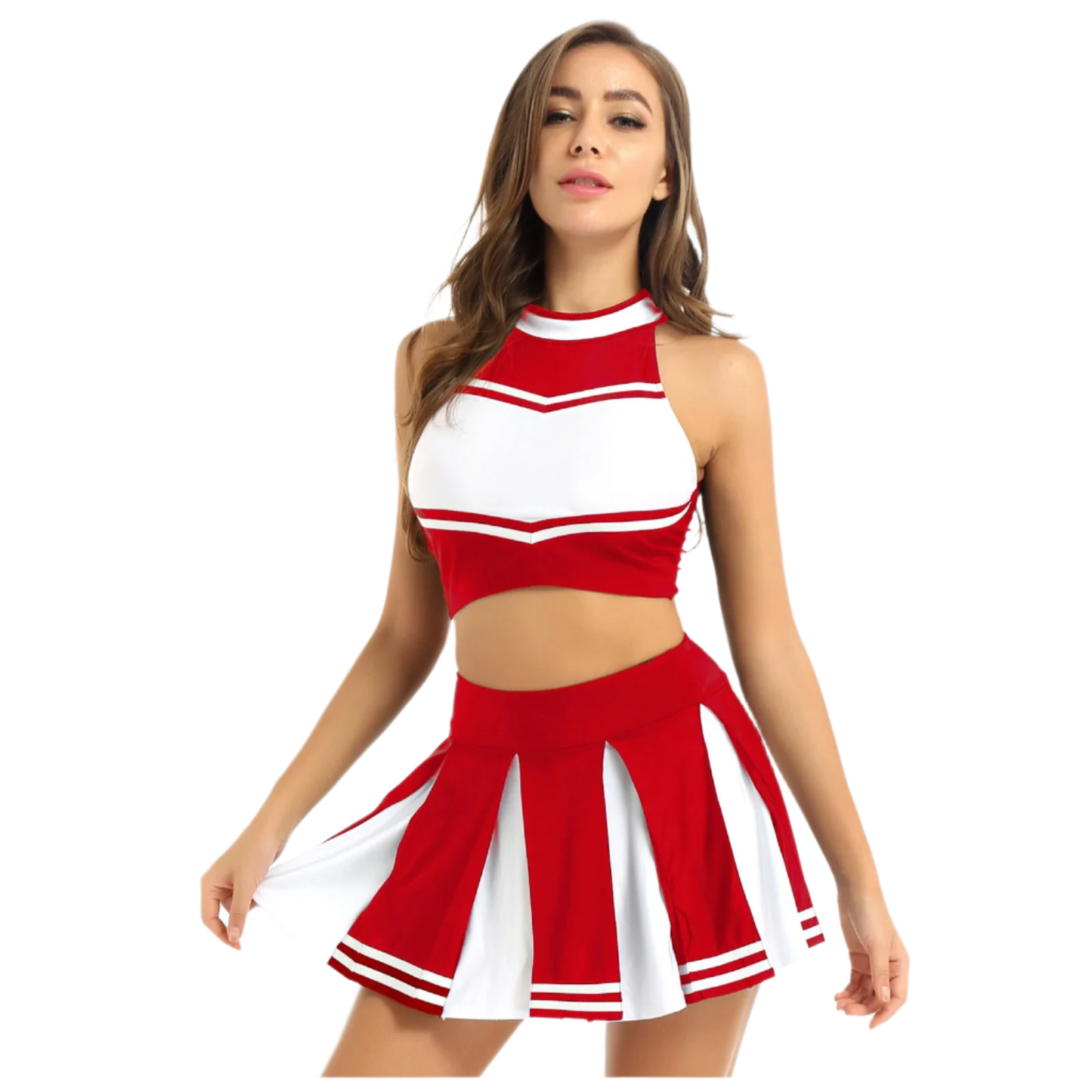 Womens Cheerleader Uniform Sleeveless Crop Top Mini Pleated Skirt