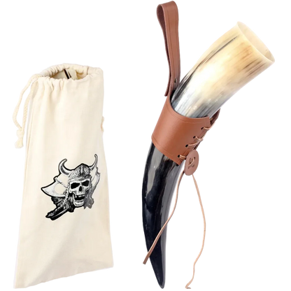 Viking Drinking Horn Mug | Medieval Tankard with Leather Holder