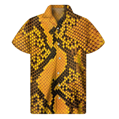 Short-sleeve shirt with a yellow and black pattern on a white background