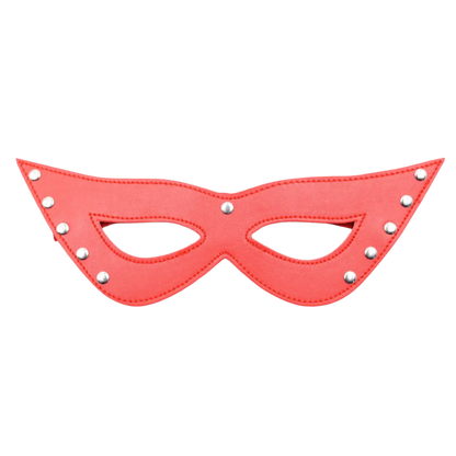 A  leather eye mask and studded details. The design is sleek and mysterious, perfect for a costume or themed event.