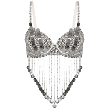 Shiny Sequins Tassels Underwired Bra