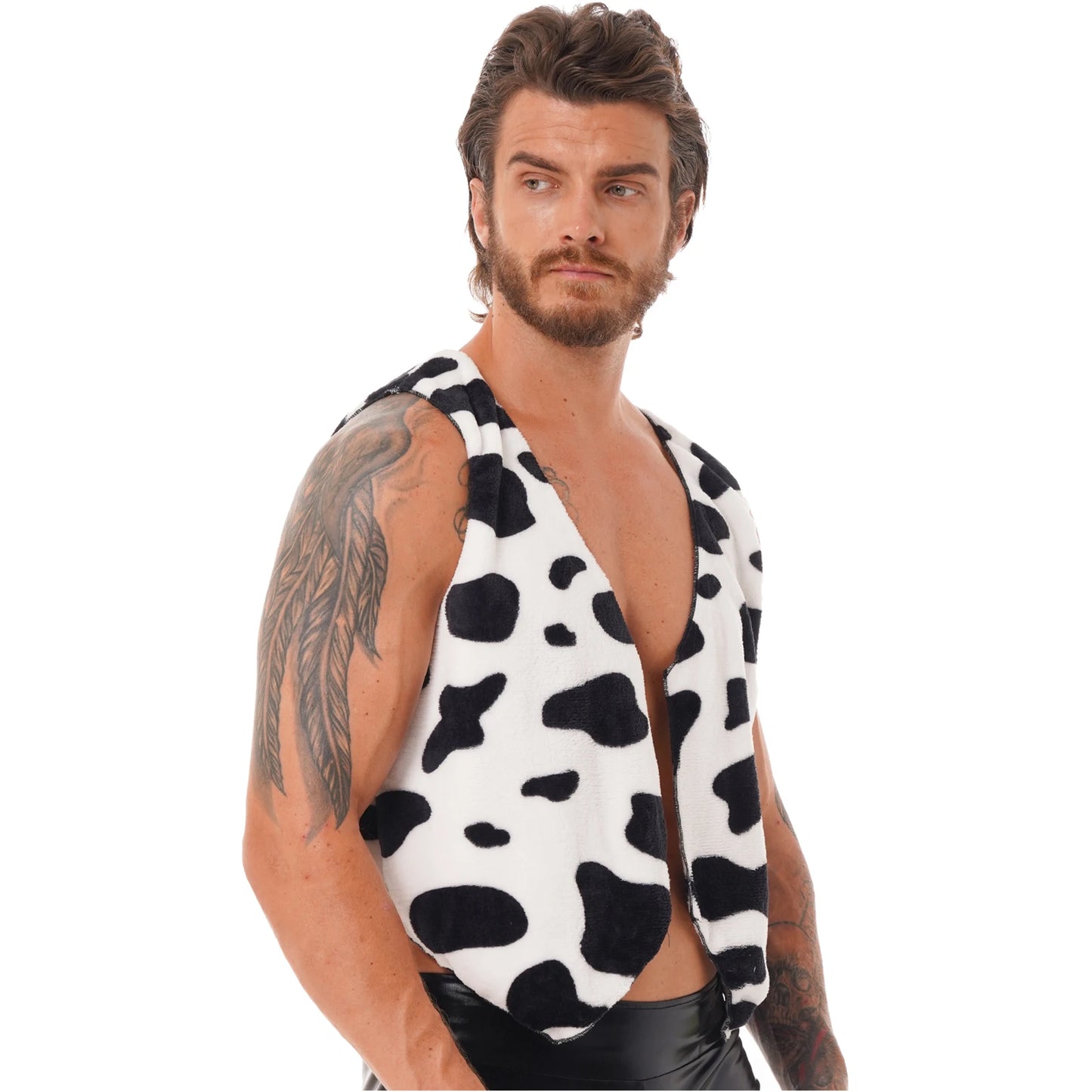 Men Cow Print Open Front Coat Jacket Vest