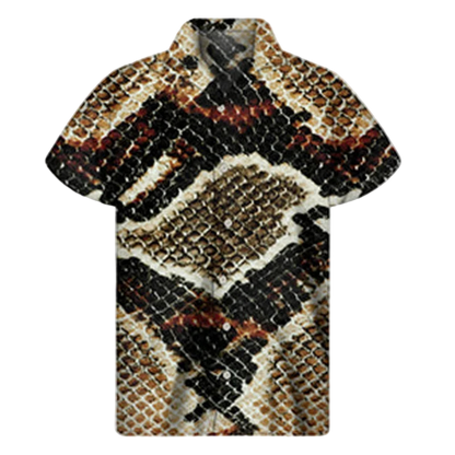 Short-sleeve shirt with snake skin pattern on a white background