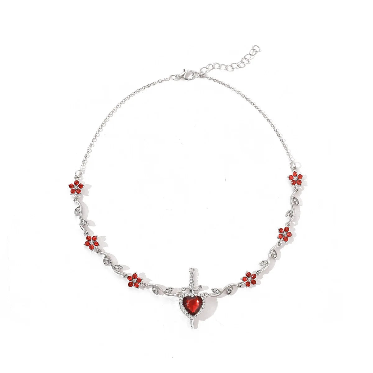 Couple Heart and Sword Necklace Set for Women Men, Zircon Crystal Heart Rose Flower Jewelry Birthday Valentine's Day Gifts