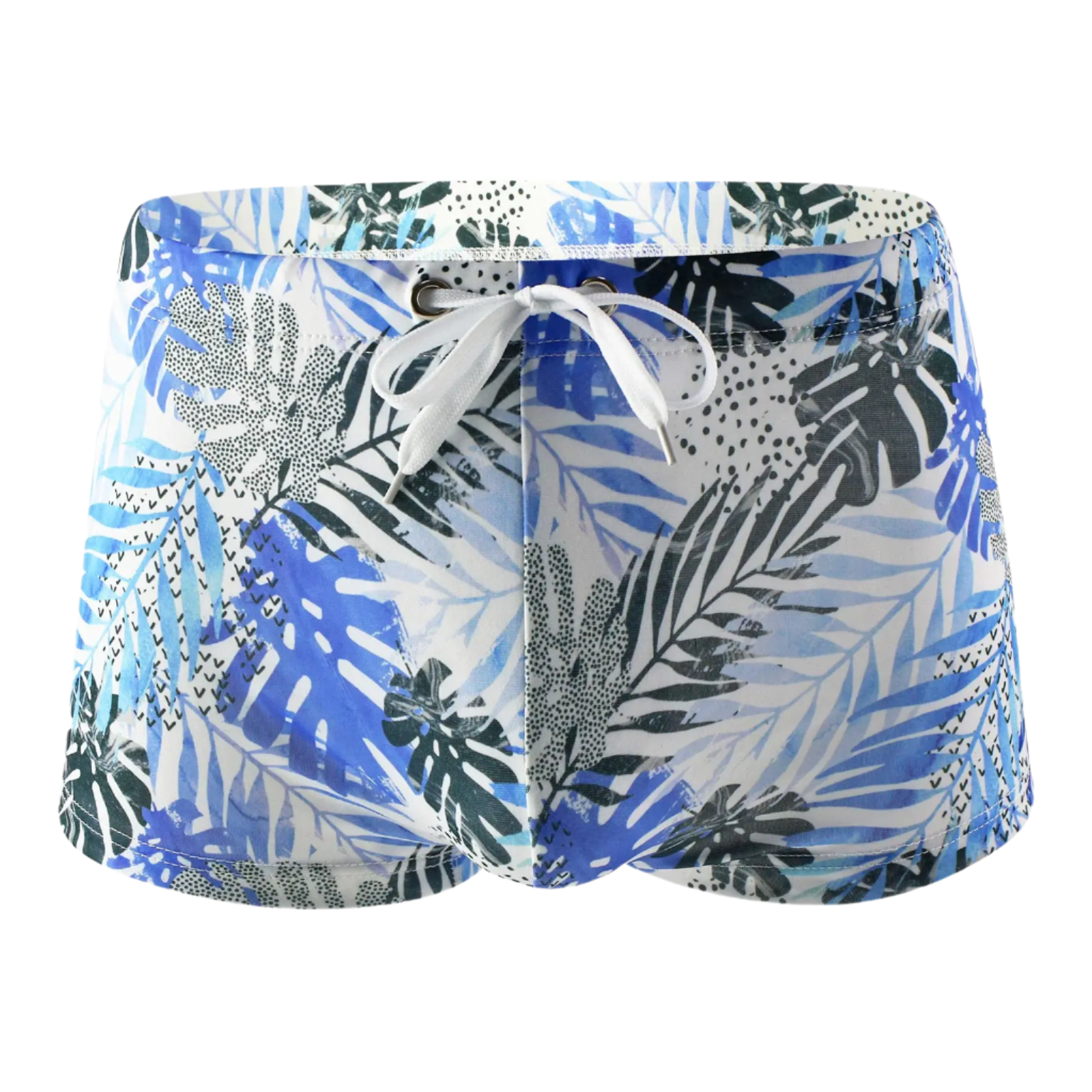 Floral-patterned boxer briefs with tropical leaf and flower design.