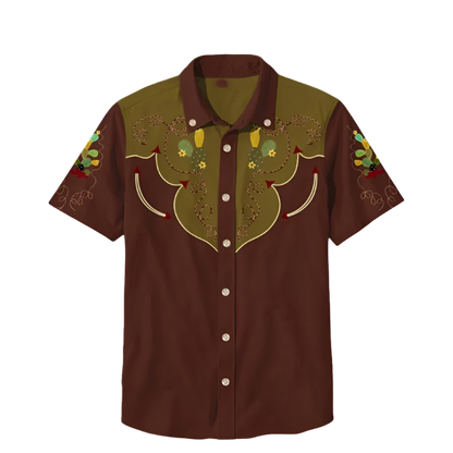 Retro men's denim Hawaiian shirt with 3D ethnic academy casual short sleeved lapel button Y2K streetwear design for resort entertainment