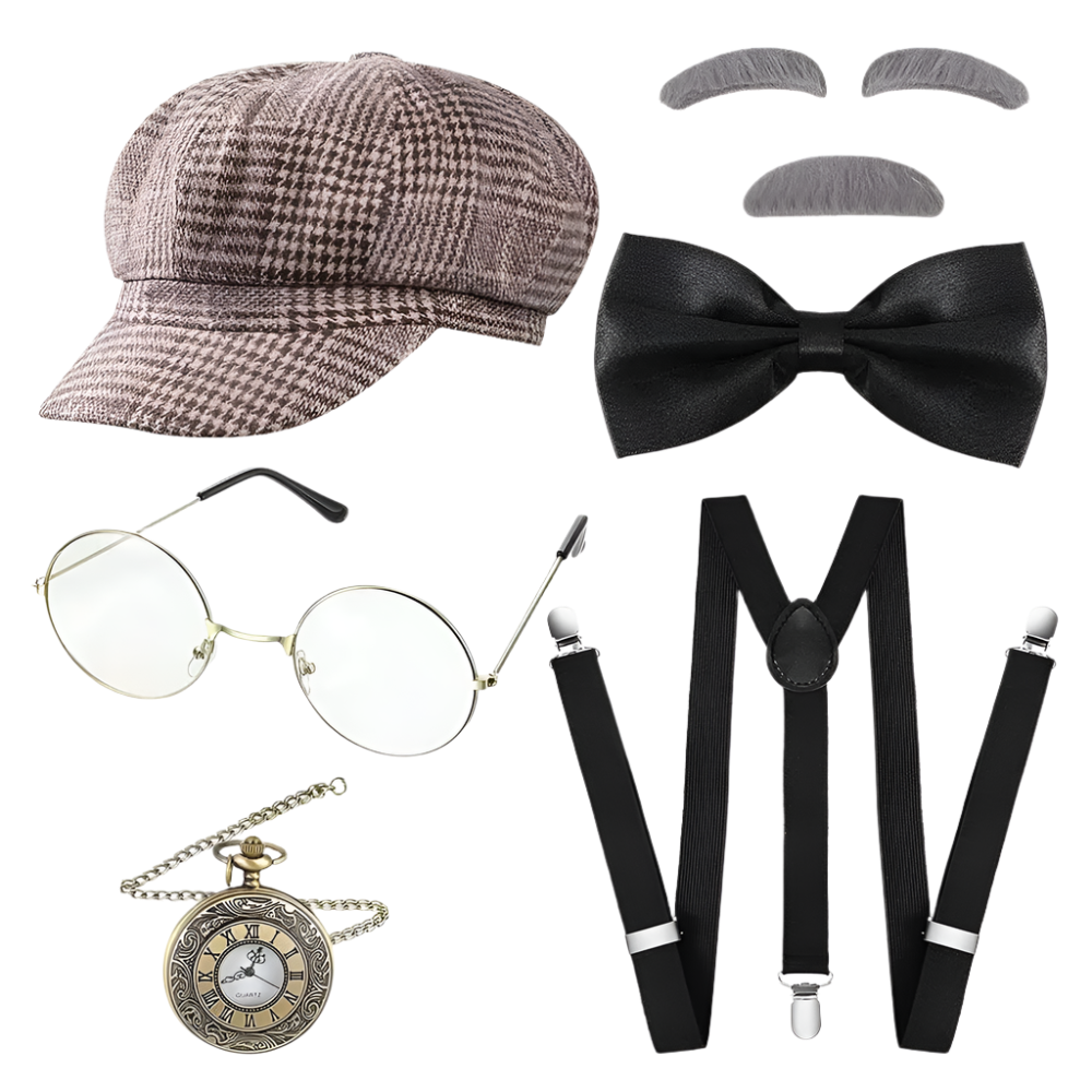 1920s Men's Great Gatsby Accessories Set | Roaring 20s Vintage Gangster Costume