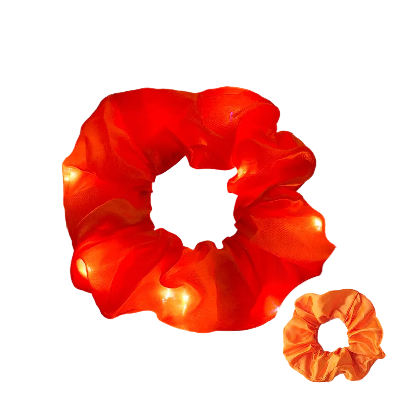 Orange LED scrunchie on a dark background