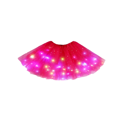 LED Light-Up Skirt: A black skirt featuring colorful LED lights embedded within, creating a twinkling effect with various colors like pink, green, and blue.

