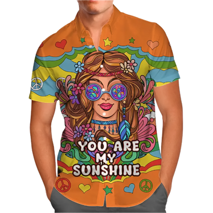hippie girl sunflower 3D Hawaiian shirt in oversized 5XL sizing for inclusive resort summer fashion