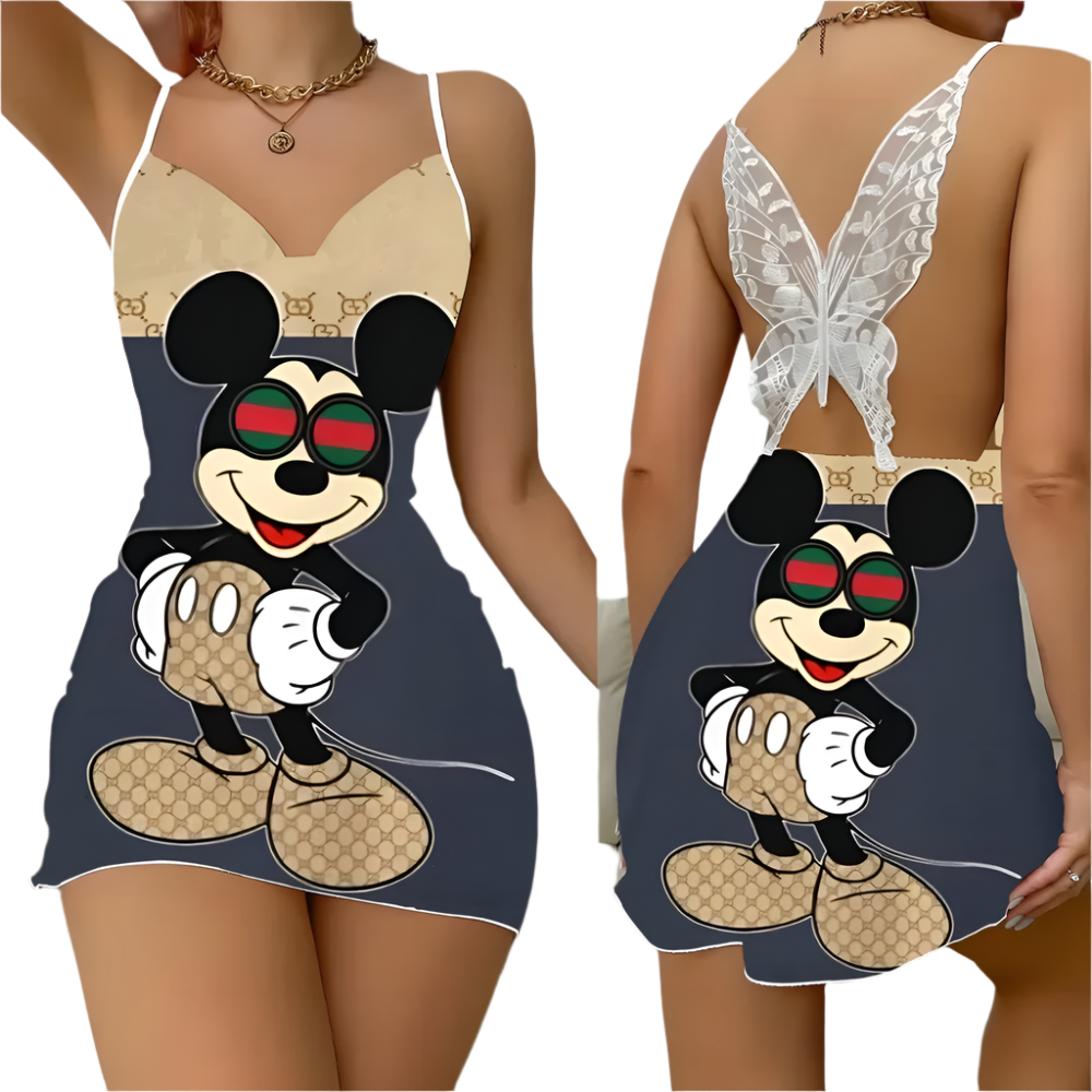 Funny Mickey Mouse Silk Dress | Playful Women's Fashion