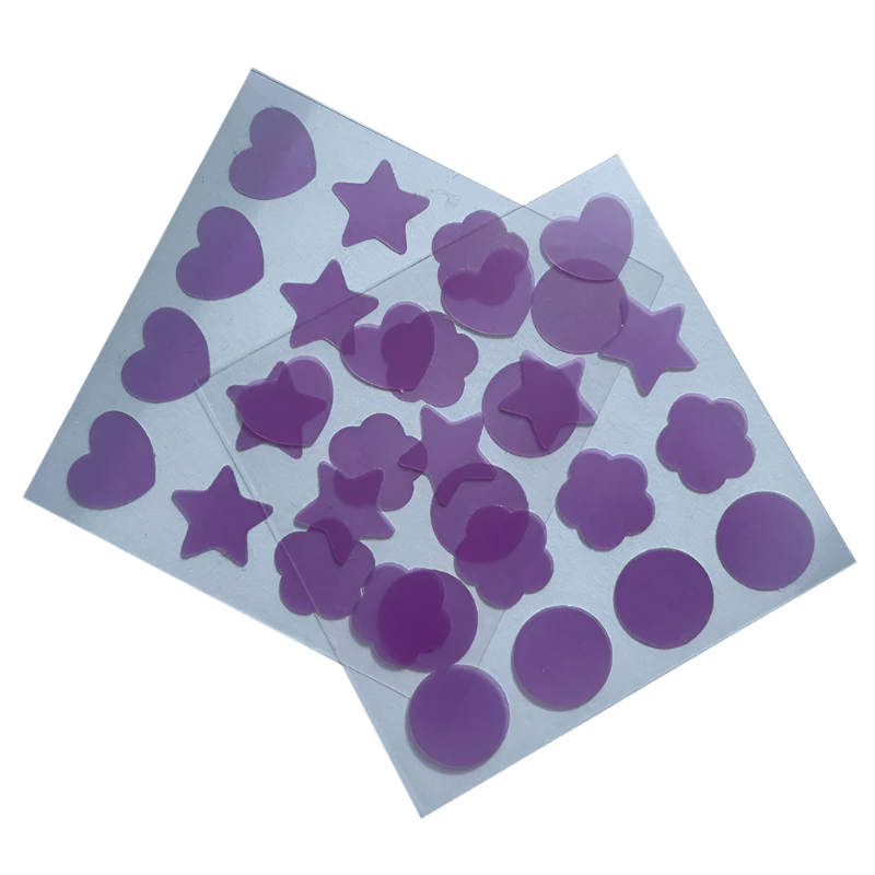 Purple heart, star, and circle stickers on a white background with 'All Jetting Sex Co.' branding.