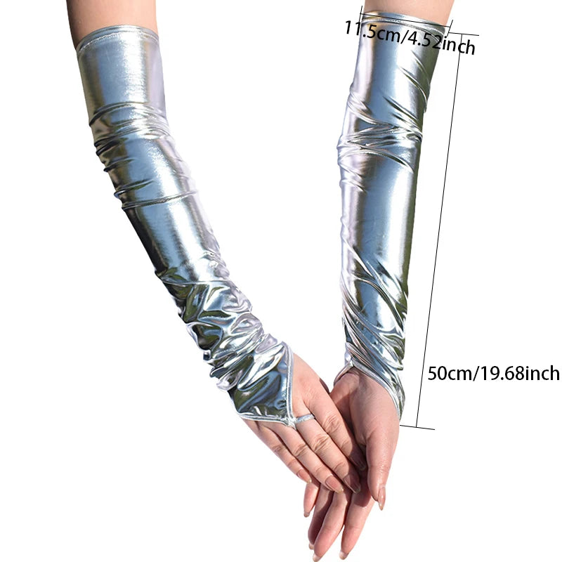 Sexy Black Long Gloves – Shiny Imitation Leather Costume Accessories