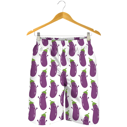 Cheeky Eggplant 3D Print Beach Shorts featuring playful design, perfect for adult resort theme nights