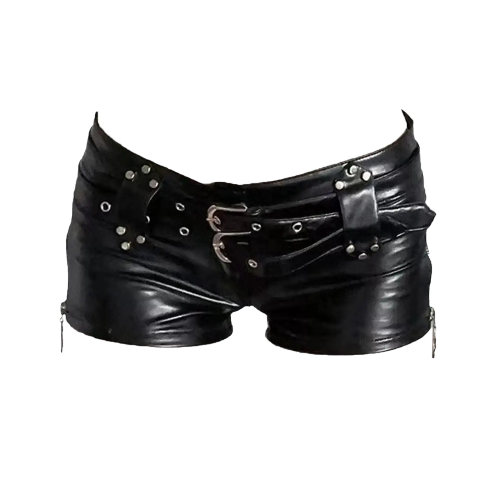 Women's PU Leather Booty Shorts with Double Belts for Resort Theme Nights and Club Events