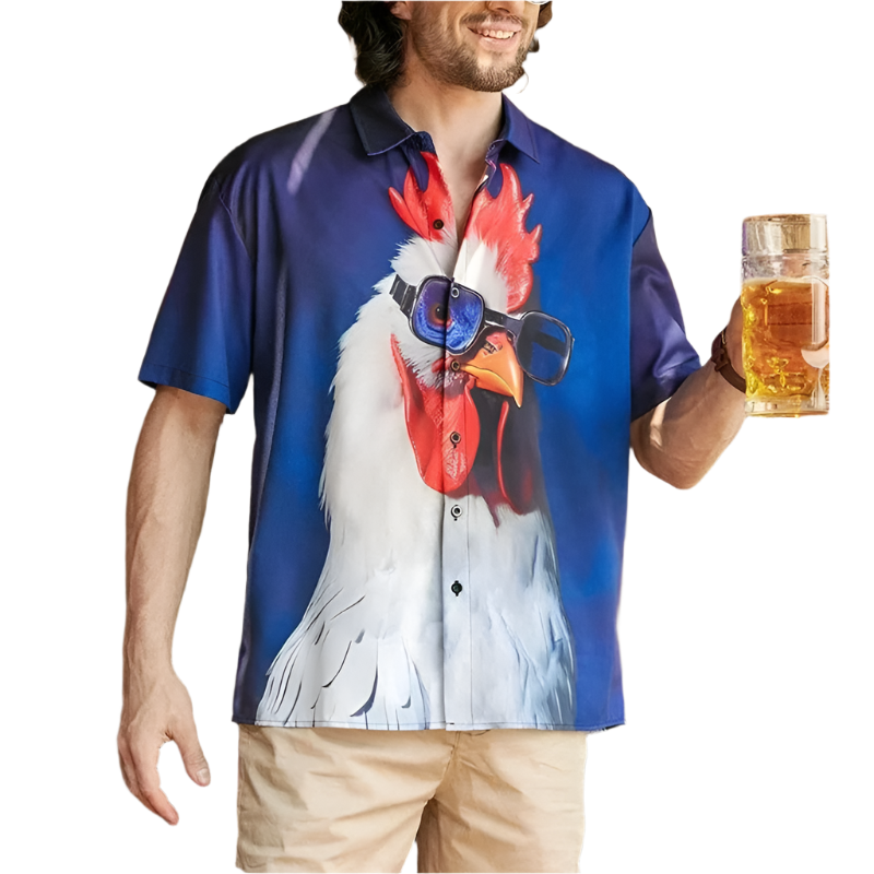 3D Printed Cartoon Chicken Hawaiian Shirt | Fun & Vibrant Men's Wear