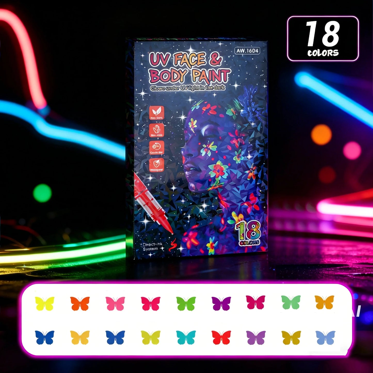 UV Neon Face & Body Paint Markers | Glow in the Dark Temporary Tattoo Pens