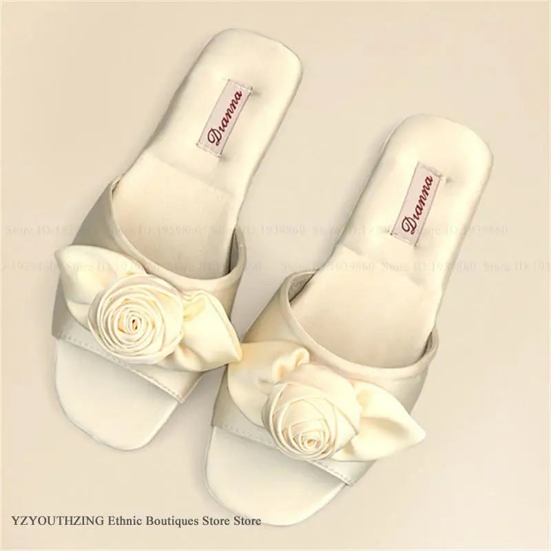 Elegant Rose Satin Women's Slippers Bride Wedding Slipper Wedding Photo Props Bridesmaid Romantic Gifts Summer Shoes Sandals