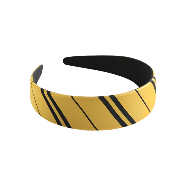 Yellow headband with black stripes on a white background